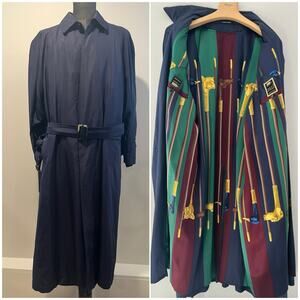 ZILLI Silk Trench Coat Navy Blue Made in France Size 52 JP